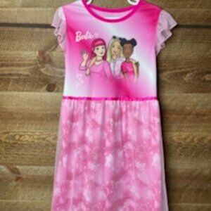 Barbie Trio Girl's Satinet and Tulle Pink Nightgown, Size M (7/8)